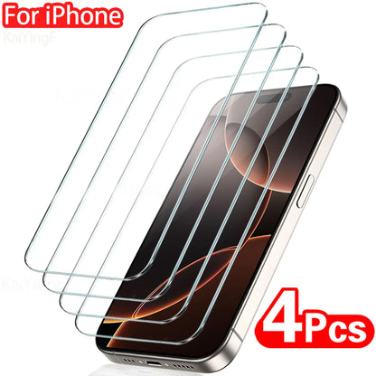 4Pcs Full Cover Tempered Glass For iPhone 17 16 15 14 13 12 11 Pro Max Mini Screen Protector For iPhone 7 8 Plus X XS XR Glass