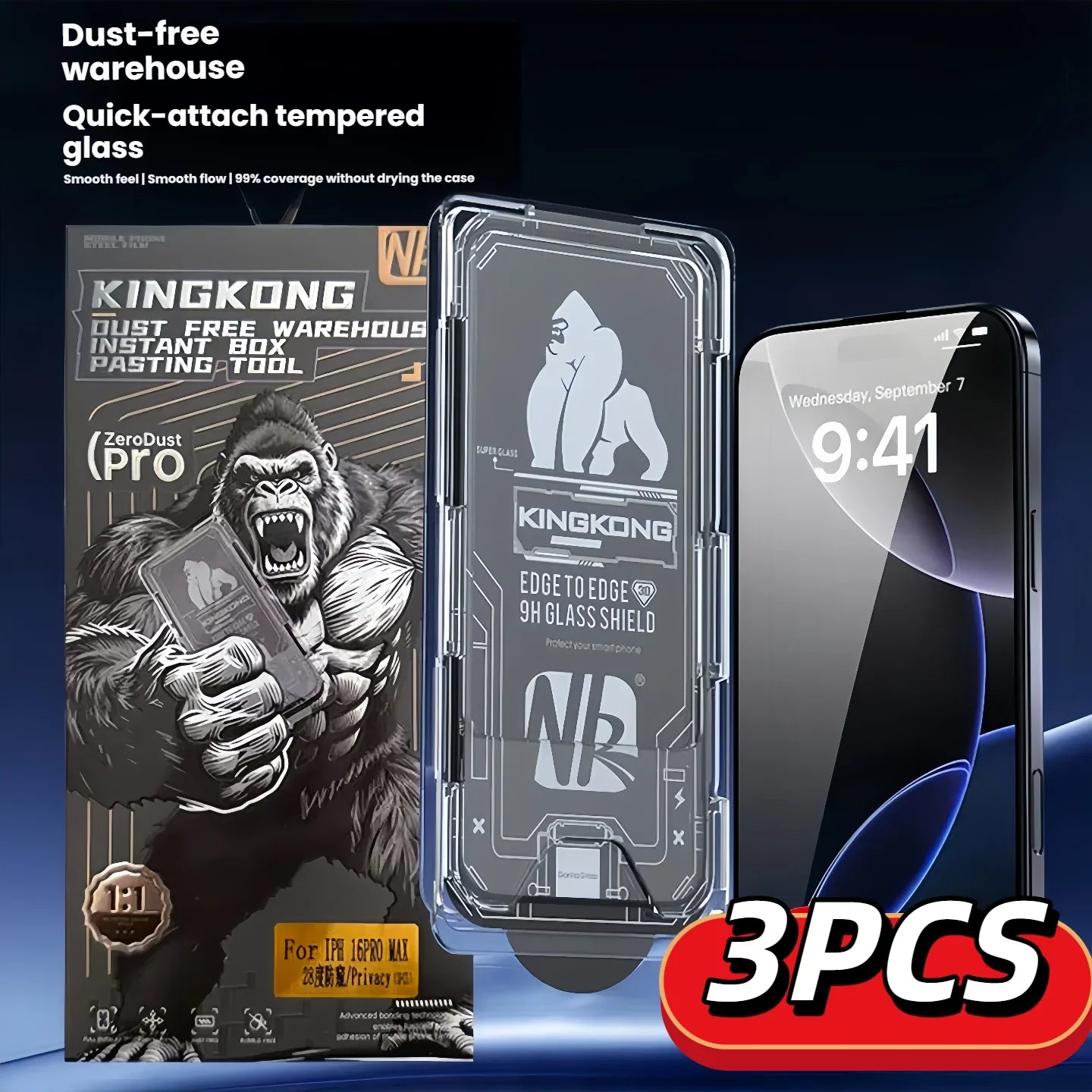 3PCS Tempered Glass Screen Protector for iPhone17/16/15Pro Shockproof Gorilla Glass Mobile Phone Protective Film